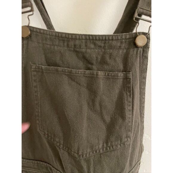 Forever 21 Skirtall Women's Medium Denim Mini Overalls Army Green 90s - Picture 5 of 8
